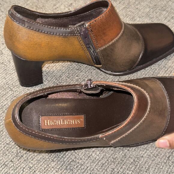 Highlights Ankle Boots Women's 7 Tri-Color Side Zipper Square Toe Block Y2K VTG - Picture 6 of 6